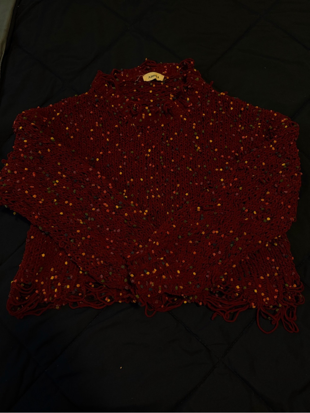 ADORA Burgundy Crewneck Sweater with Multicolor Speckle